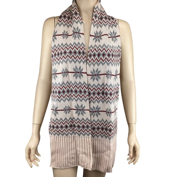 Timberland Scarf Acrylic Knit Scarf With Nordic Pattern In Beige & Red - Picture 5 of 6